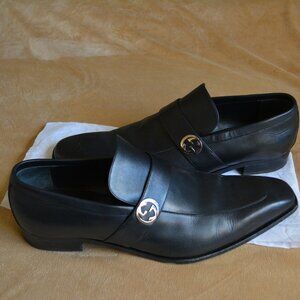 Gucci, 114416, silver GG logo, Leather Moccasin Lifford Black Loafers size 15